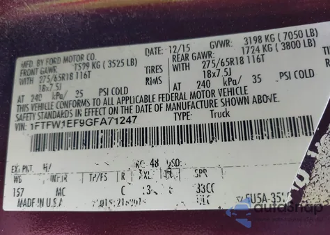 2016 Ford F-150 Xlt z USA, uszkodzony, nr VIN 1FTFW1EF9GFA71247